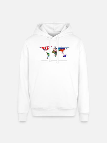 Flag Map Of The World - Stanley/Stella Sounder Side Pocket Hoodie - white
