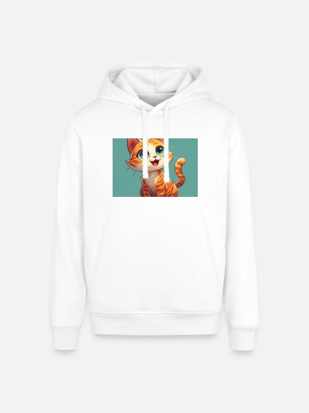 Happy Orange Tabby Kitten - Stanley/Stella Sounder Side Pocket Hoodie - white