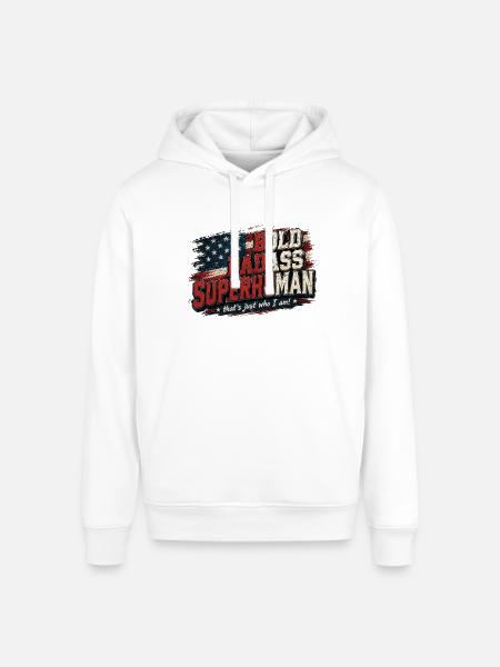 Bold Badass Superhuman Flag Art - Stanley/Stella Sounder Side Pocket Hoodie - white