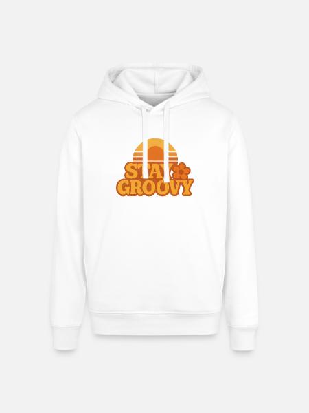 Retro Sunset Stay Groovy Graphic - Stanley/Stella Sounder Side Pocket Hoodie - white
