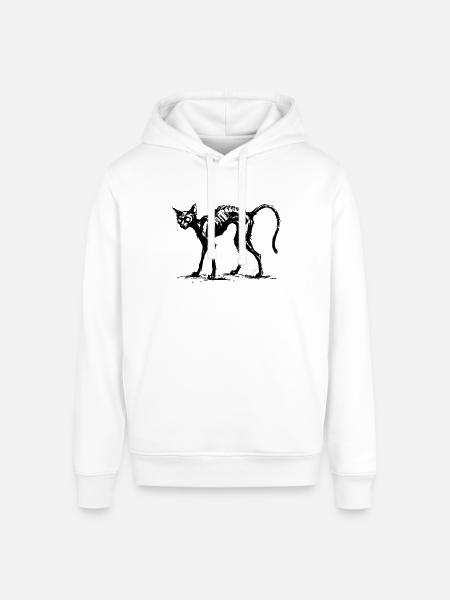 Spooky Black Cat : Charcoal Sketch - Stanley/Stella Sounder Side Pocket Hoodie - white