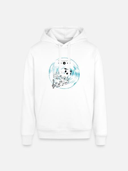 Cyan Vinyl - Stanley/Stella Sounder Side Pocket Hoodie - white