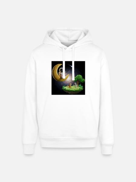 Astronaut on Moonlit Island - Stanley/Stella Sounder Side Pocket Hoodie - white