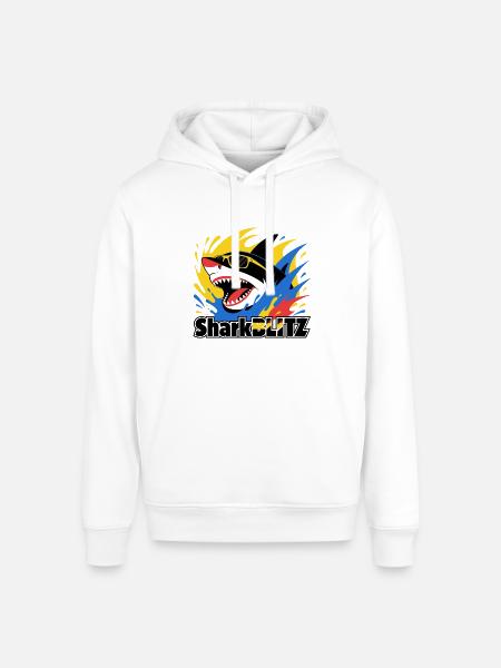 Neon Shark Splash Sunglasses Tee - Stanley/Stella Sounder Side Pocket Hoodie - white