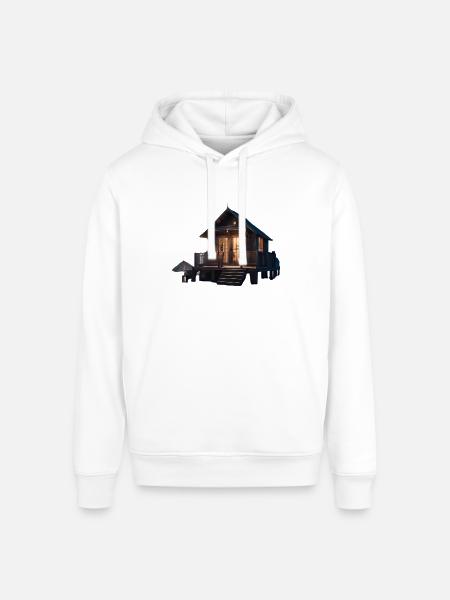 Rustic Cabin Nightscape Design - Stanley/Stella Sounder Side Pocket Hoodie - white