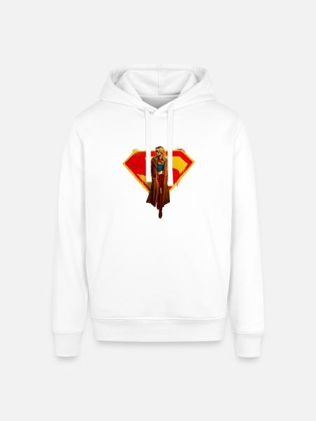 Supergirl Movie Kara In Front Of Supergirl Emblem - Stanley/Stella Sounder Side Pocket Hoodie - white