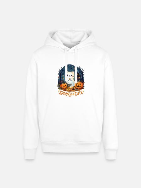 Spooky Cute Ghost Cat Halloween - Stanley/Stella Sounder Side Pocket Hoodie - white