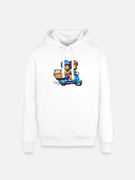 Boy and Girl on Vespa with Pizza! - Stanley/Stella Sounder Side Pocket Hoodie - white