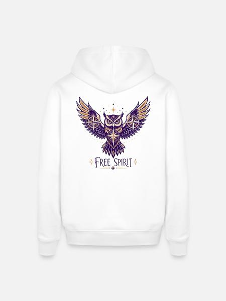  Free Spirit Owl & Stars - Stanley/Stella Sounder Side Pocket Hoodie - white