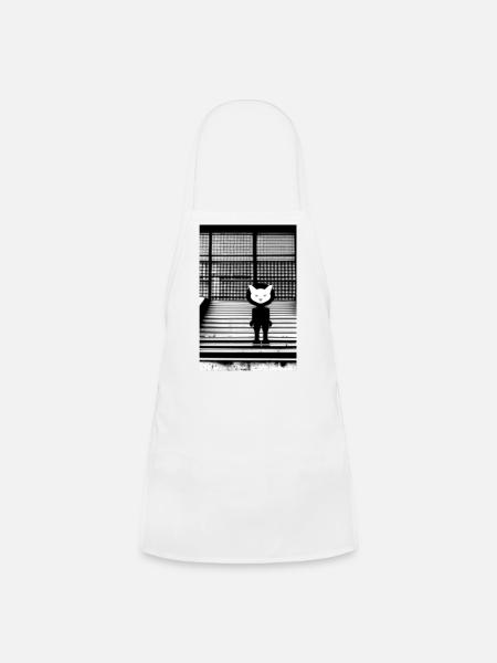 White Cat in Hoodie Standing on the Steps - Street - Kids' Apron - white