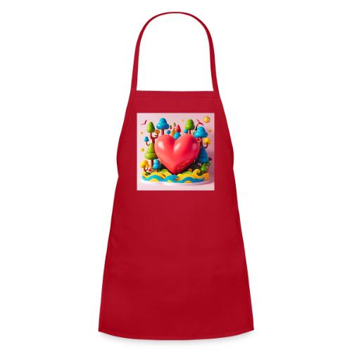 Big red heart, surrounded by landscape, nature - Kids' Apron