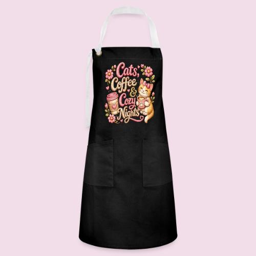 Cats, Coffee & Cozy Nights Faux Stitched Design - Artisan Apron