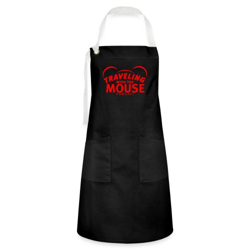 TravelingWithTheMouse logo transparent RED Cropped - Artisan Apron