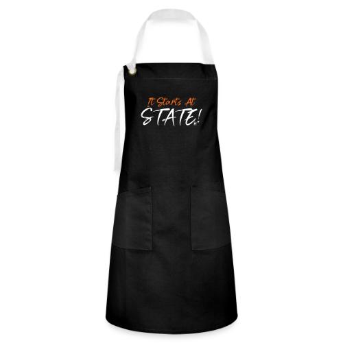 It Starts At STATE! -Orange & White Script - Artisan Apron