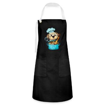 Cute dog eats cooks spaghetti pasta noodles - Artisan Apron - black/white - Front