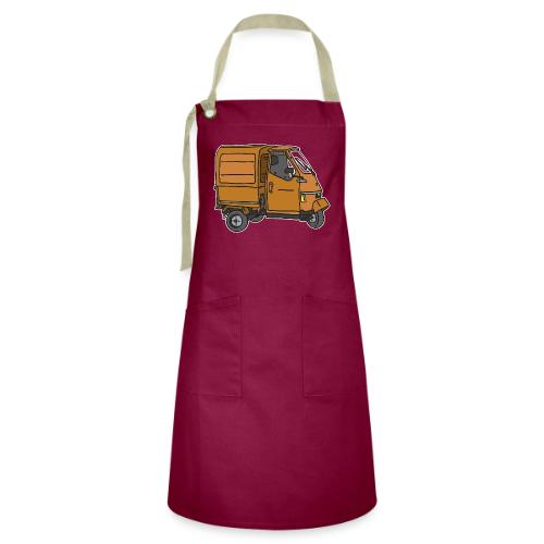 Orange tricycle transporter, old three-wheeled van - Artisan Apron
