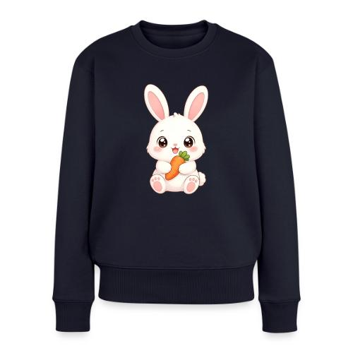 Cute Bunny Rabbit Holding Carrot – Kawaii Easter - Women's Premium Slim Fit Sweatshirt