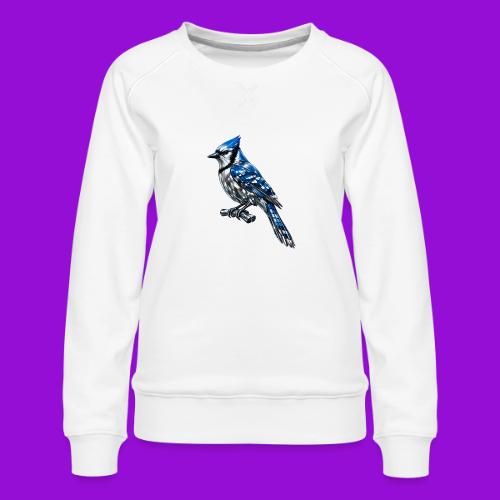Silver Blue Jay on Perch - Women's Premium Slim Fit Sweatshirt