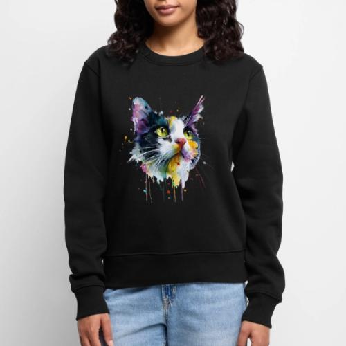 Cat: Painted Purr Expression - Women's Premium Slim Fit Sweatshirt