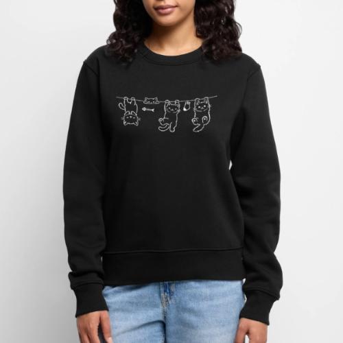 Minimalist Hanging Cats Line Art - Cute Kittens - Women's Premium Slim Fit Sweatshirt