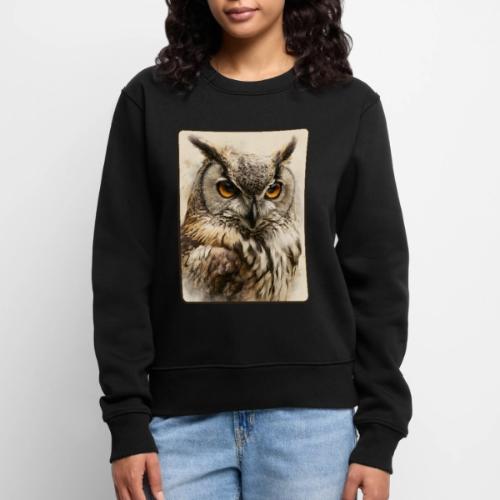 Great Horned Owl Watercolor Design - Women's Premium Slim Fit Sweatshirt