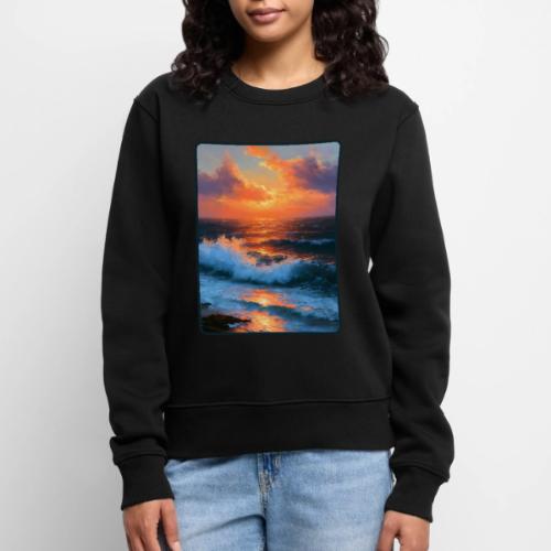 Sunset Storm Waves Oil Painting - Women's Premium Slim Fit Sweatshirt