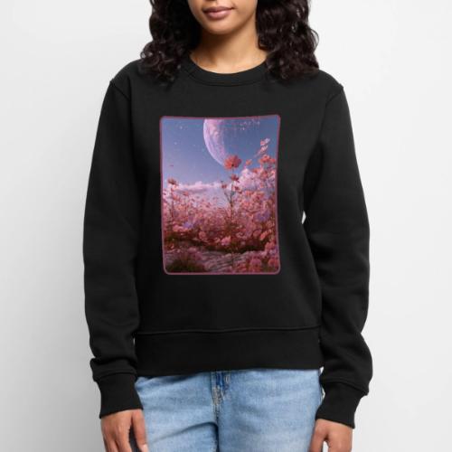 Cosmic Moon & Cosmos Flowers Art - Women's Premium Slim Fit Sweatshirt