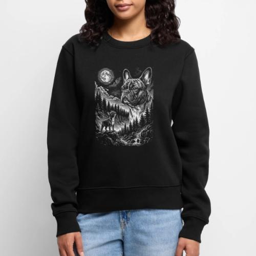 Vintage French Bulldog Moon Howling Tee - Women's Premium Slim Fit Sweatshirt