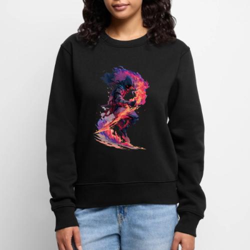 Flaming Ninja Warrior Fantasy Design - Women's Premium Slim Fit Sweatshirt
