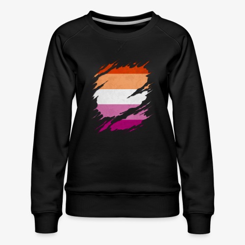 Lesbian Pride Flag Ripped Reveal - Women's Premium Slim Fit Sweatshirt