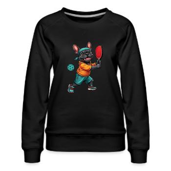 Frenchie Playing Pickleball, Funny French Bulldog - Women's Premium Slim Fit Sweatshirt - black - Front - Selfina (174cm)