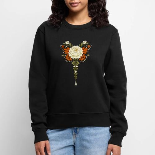 Monarch Butterfly Floral Botanical Art - Women's Premium Slim Fit Sweatshirt