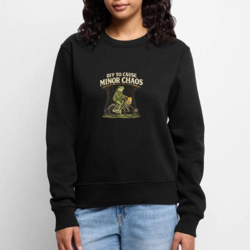 Minor Chaos Vintage Frog and Cat on Bicycle - Women's Premium Slim Fit Sweatshirt