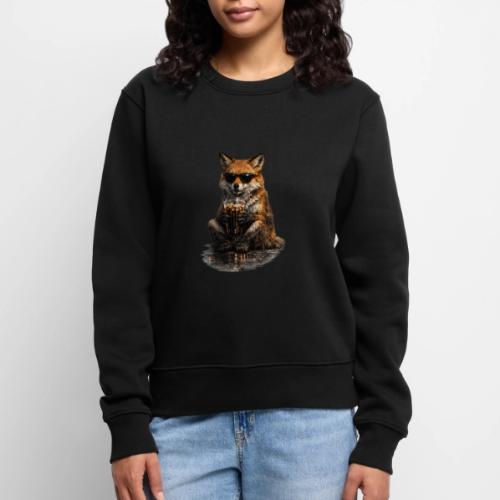 Cool Red Fox Wearing Sunglasses Drinking Coffee - Women's Premium Slim Fit Sweatshirt