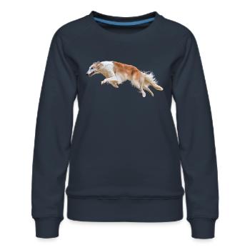 Running White and Tan Borzoi Dog - Women's Premium Slim Fit Sweatshirt - navy - Front