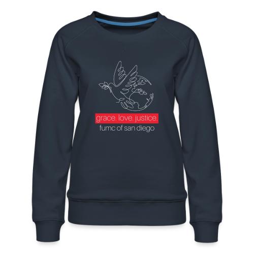 Grace. Love. Justice.- dove and earth graphic - Women's Premium Slim Fit Sweatshirt