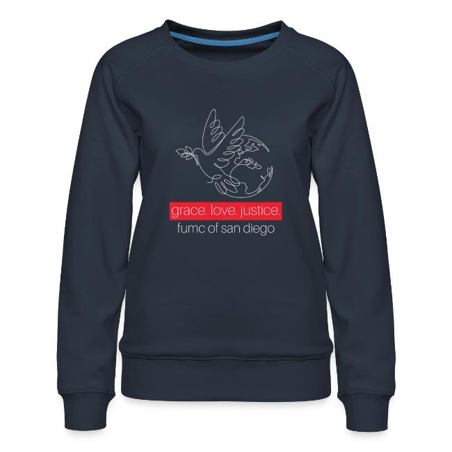 Grace. Love. Justice.- dove and earth graphic