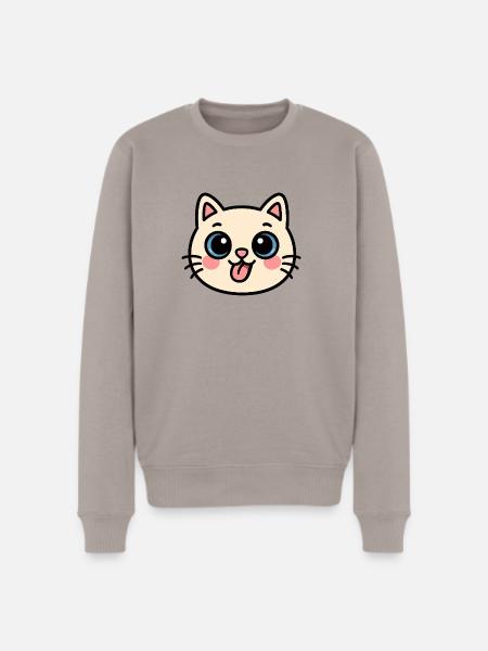 Kawaii Cat Face - Men's Premium Sweatshirt - taupe