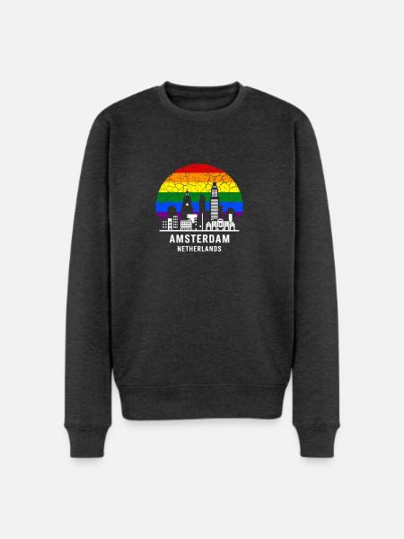 Amsterdam Skyline Rainbow Illustration - Men's Premium Sweatshirt - heather anthracite