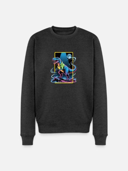 Futuristic T-Rex – Neon Power Beast - Men's Premium Sweatshirt - heather anthracite