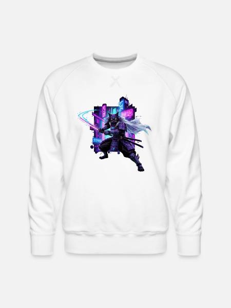 Cyber Kat Ninja Neon City - Men's Premium Sweatshirt - white