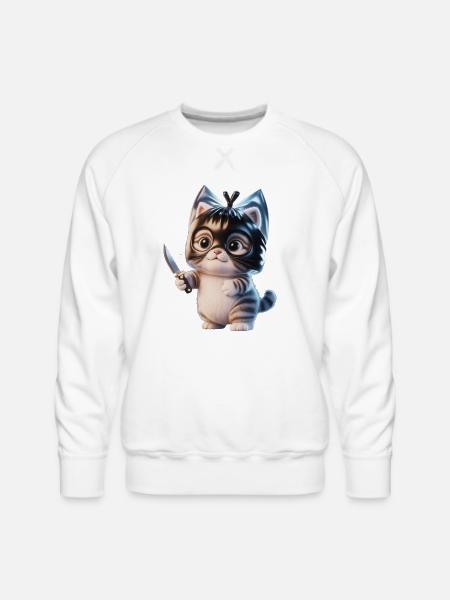 Ninja Kitten with Dagger - Men's Premium Sweatshirt - white