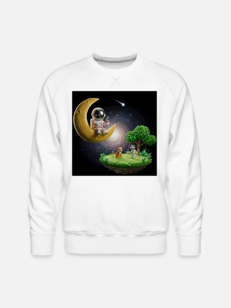 Astronaut on Moonlit Island - Men's Premium Sweatshirt - white
