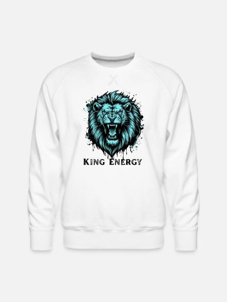 Neon Cyan Lion Roar Illustration - Men's Premium Sweatshirt - white