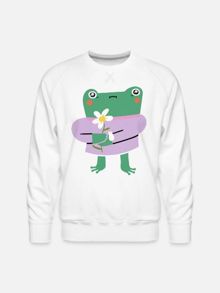 Shy Frog with Flower - Men's Premium Sweatshirt - white