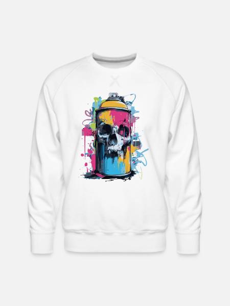 Skull Graffiti Spray Can - Men's Premium Sweatshirt - white