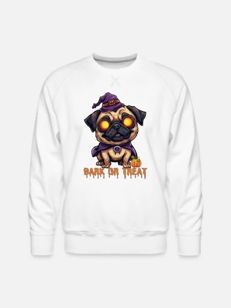 Pug Halloween Bark or Treat - Men's Premium Sweatshirt - white