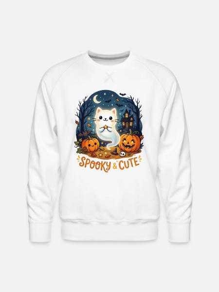 Spooky Cute Ghost Cat Halloween - Men's Premium Sweatshirt - white
