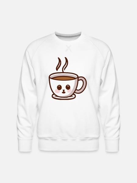 Coffee Cup Cat Face - Men's Premium Sweatshirt - white