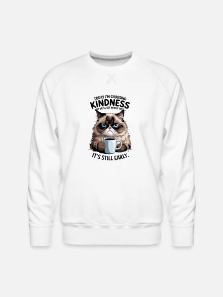 Grumpy Cat with Coffee - Men's Premium Sweatshirt - white